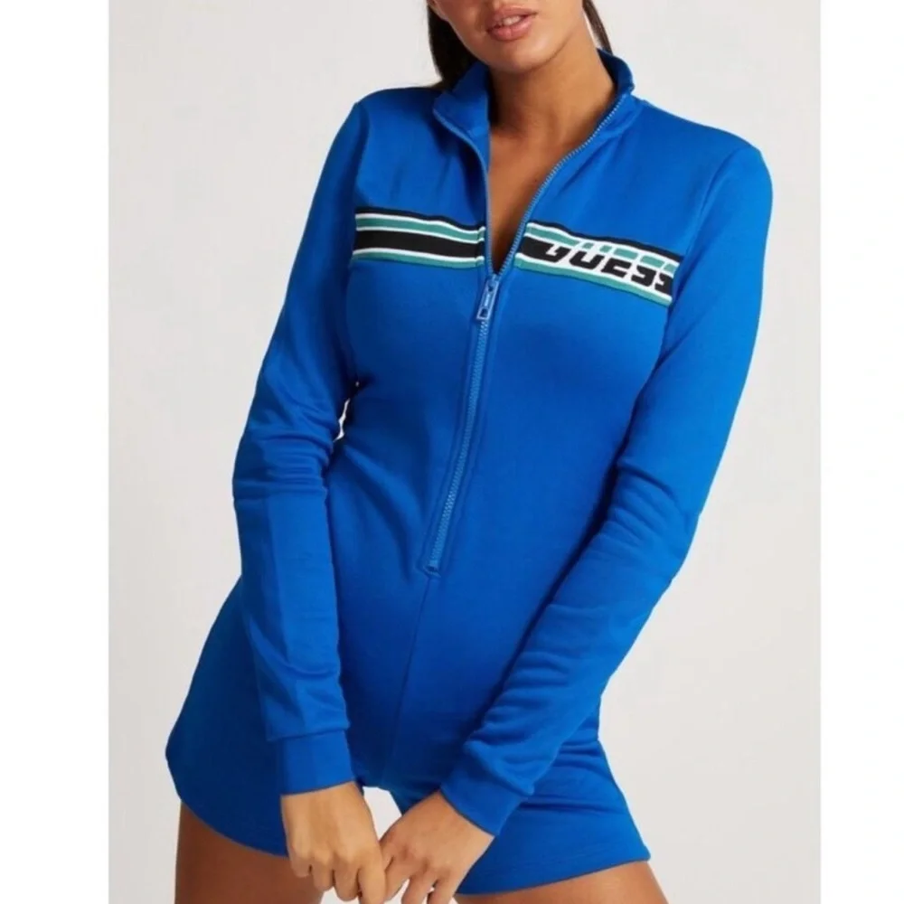 Guess Blue Sporty Logo Long Sleeve Shorts Jumpsuit / Romper Size XL